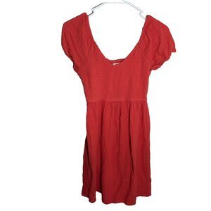 Japna Dress Women's Small Red Round Neck Sheath Smocked Boho Mini Casual